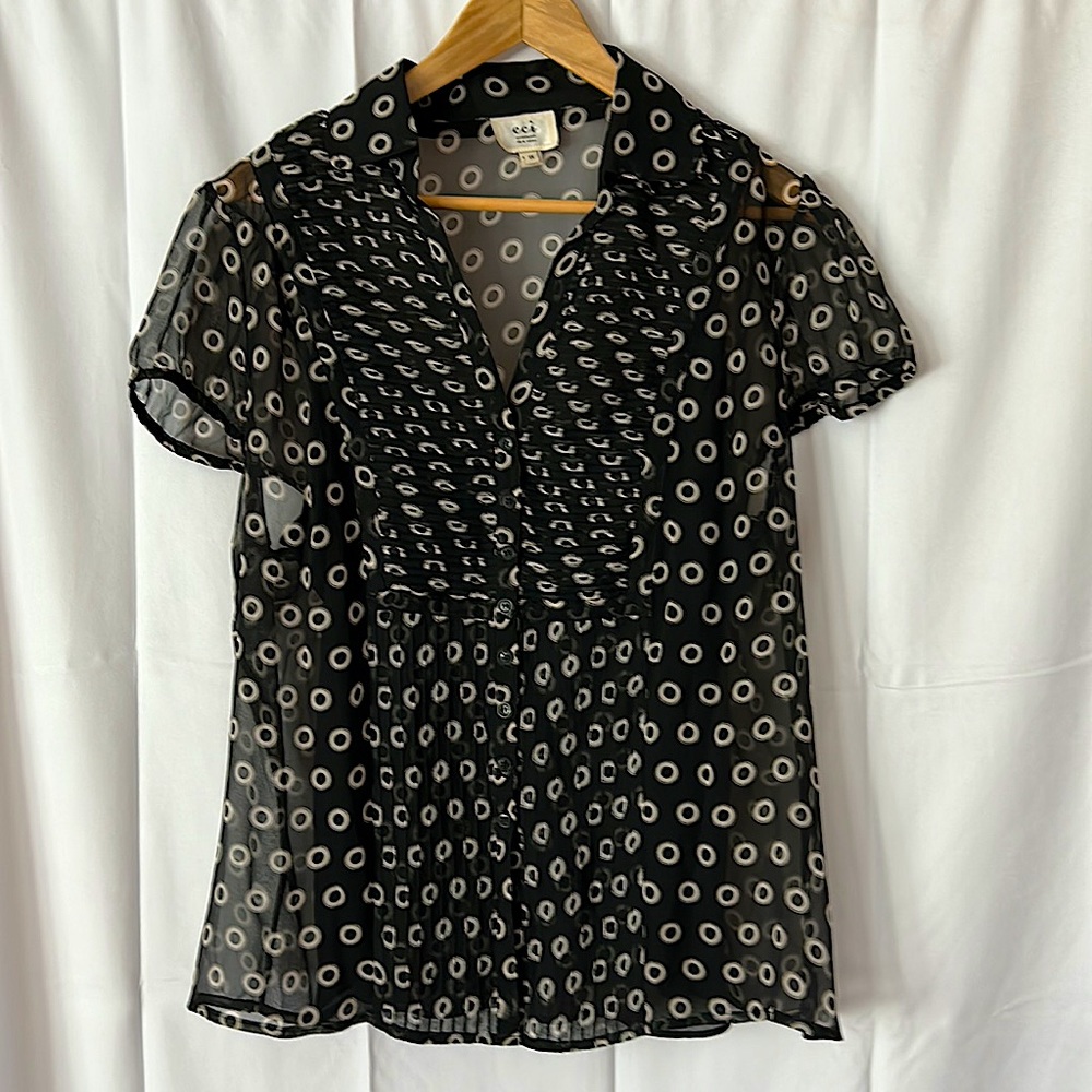 Eci Woman New York 💯% Silk Button Front Short Sleeve Shirt Blouse Top **Sz 1X** - Picture 1 of 4